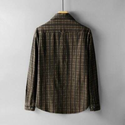 Men Cotton Padded Shirt Vintage Check Jacket Retro Collar Formal Office Tops SPW