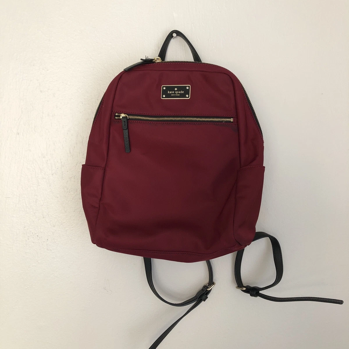 Kate Spade Nylon Backpack Purse Maroon Red Small Black Straps