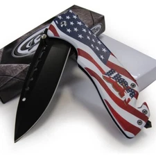 Stars & Stripes USA Spring Assisted Knife Folding Rescue Liner Locking RITE EDGE