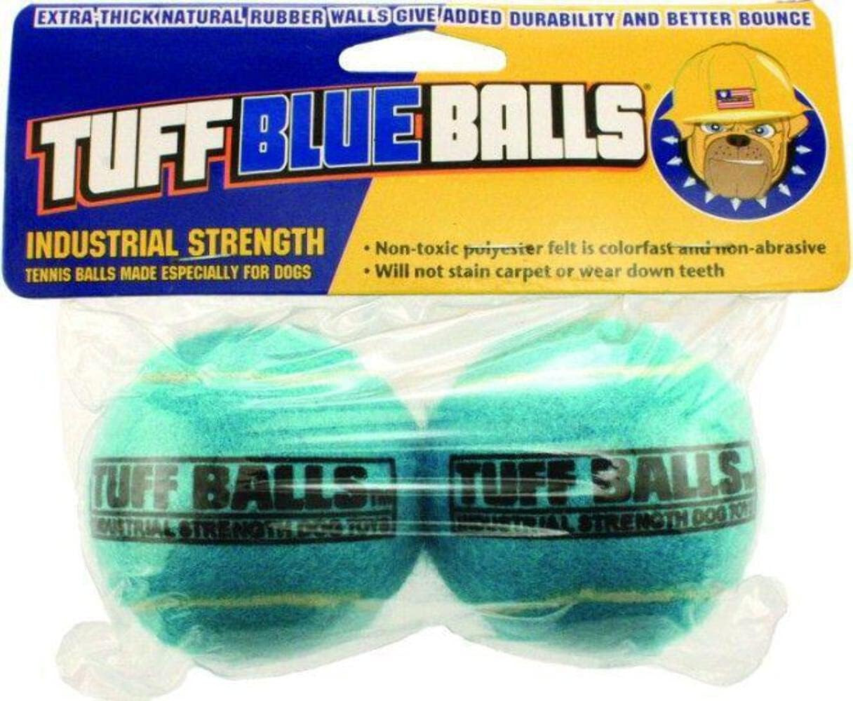 Blue Tuff Ball Dog Toys | 2 Pack Medium (2.5") Pet Safe Felt & Extra-Thick Rubbe
