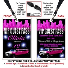 HUMMER RIDE THEME LANYARD VIP PASS, Birthday Party Invitation, Personalised