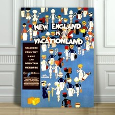 VINTAGE TRAVEL CANVAS ART PRINT POSTER - New England Vacationland - 12x8"