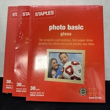 Staples Photo Gloss Paper 8.5" x 11" -3 Pack 30 sheets Each- Inkjet Printers