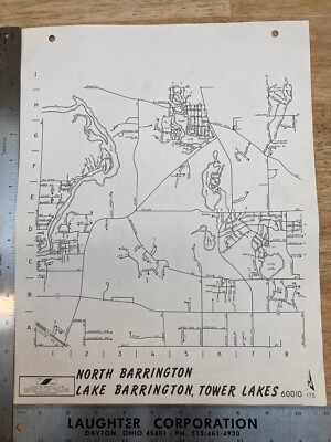 Vintage Street Map of N + Lake Barrington Tower Lakes IL. 1976 Sidwell 14'' x 11''