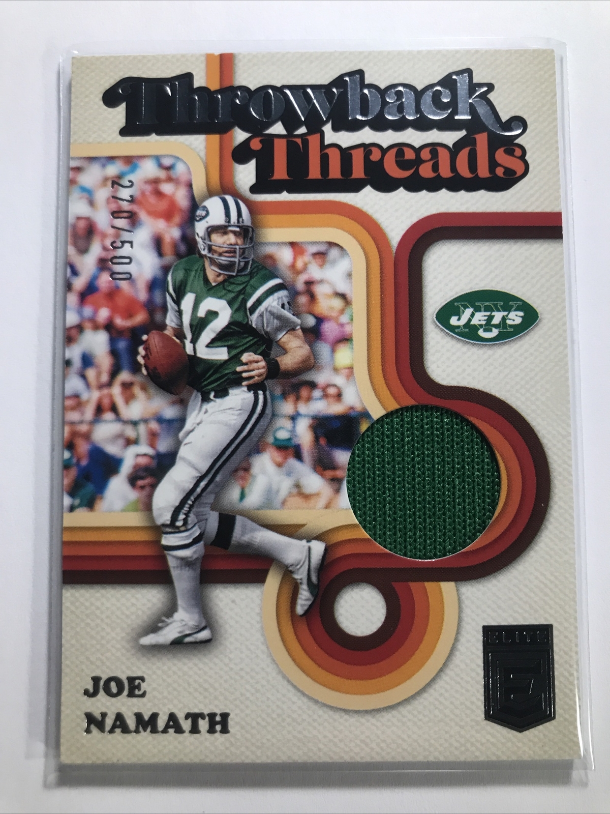 Joe Namath 2024 Elite THROWBACK THREADS GAME JERSEY PATCH SP NY JETS /500