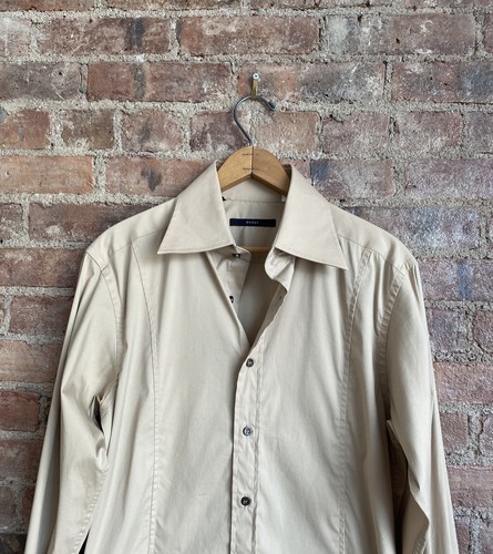 Vintage Gucci Men's Shirt, Sz 15.5/39 L, Khaki Stretch Italy - Picture 3 of 12