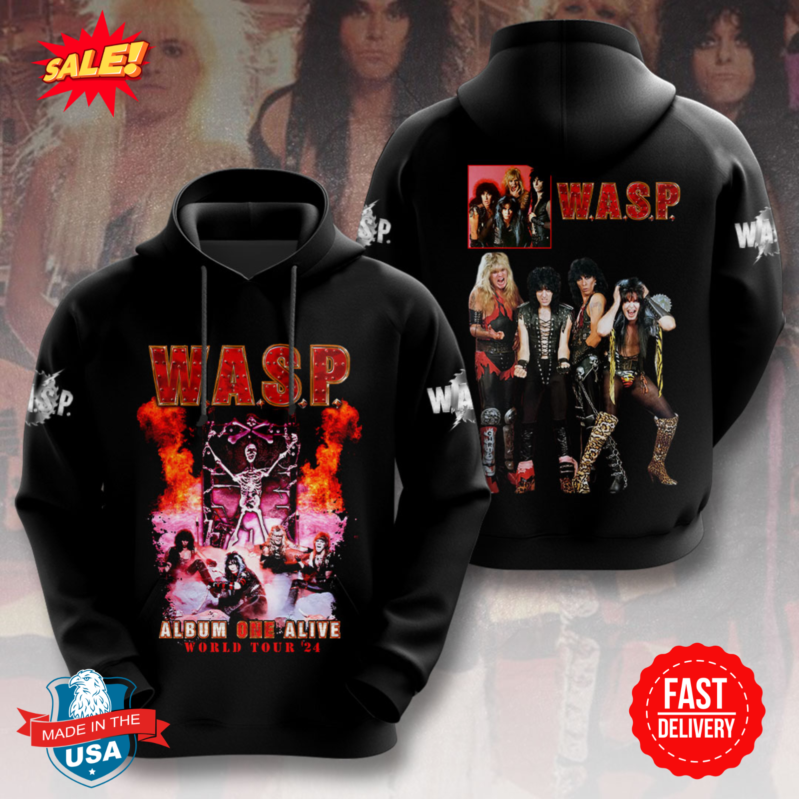 W.A.S.P. Sudadera con capucha Album One Alive 3D S-5XL