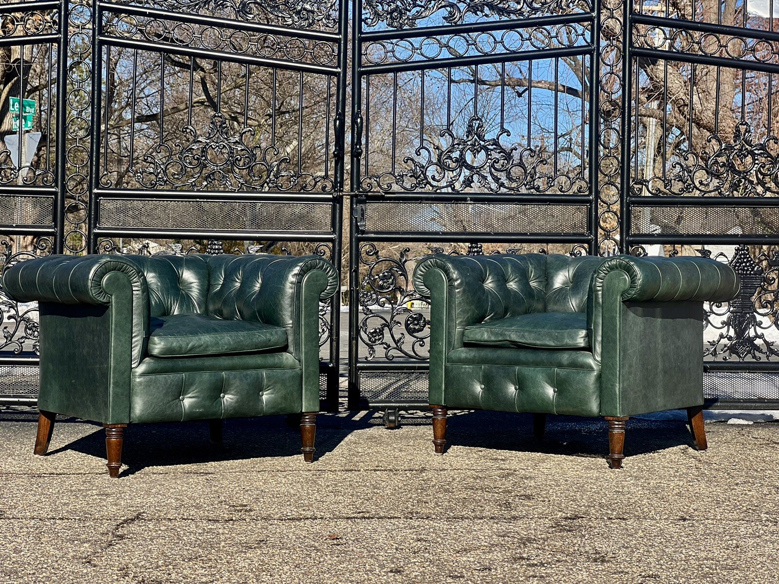 Hand Made Tufted Green English Leather Chesterfield Club Chairs By ...