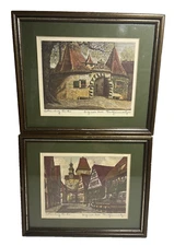 2 Vintage Prints Ernst Geissendorfer Etching Lithograph Rothenburg West Germany