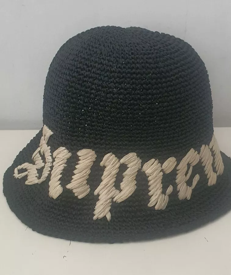 SS23 Supreme Old English Straw Crusher Black bucket hat Woven Logo
