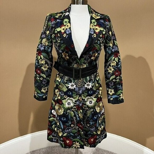 Biya Johnny Was Silk Floral Embroidered Coat Belted Black Multicolor Size XS - Picture 3 of 13