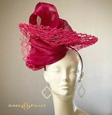 Aimee Fuller Royal Ascot Kentucky Derby Hot Berry Pink Fascinator Hat Silk Bow