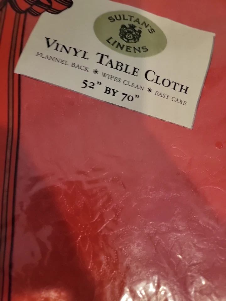 Sultan's Linens Christmas Vinyl Tablecloth Flannel Back Poinsettia 52" x 70" New - Image 2 of 4