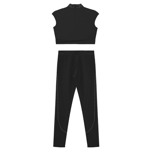 Kids Girls Outfits Athletic Crop Top And Leggings Activewear Tracksuits Cutout - Picture 39 of 85
