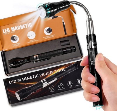 Magnetic Flashlight Pickup Tool Cool Extendable Magnet Telescoping Gadgets Men