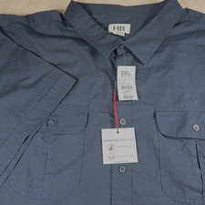 HB Harbor Bay Shirt Mens 5XL Blue Short Sleeve Button-Up Pockets Easy Care NWT