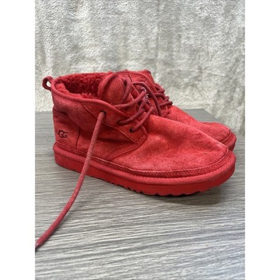 UGG Neumel Red Suede Lace Up Chukka Boots Mens Sz 6 Sheepskin Lined 1094269