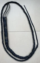 Genuine Black Leather Bull Whip 9.5 Feet Long, Heavy Duty, Soft
