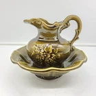 Vintage McCoy Pottery Brown Drip Pitcher & Bowl Set Rare Mid Century - USA