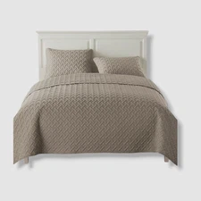 VCNY Home Beige Taupe Nina Embossed Quilt 3-Pc Set, 'Full/Queen' Size
