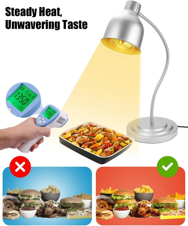 Heat Lamp for Food 2x 250W Bulbs, Flexible Arm, 4000+ Hr Life, Silver #R018 - Bild 3 von 4