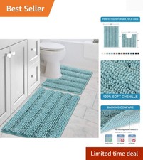 Luxurious 2-Piece Chenille Bath Rug Set - Ultra Thick, Water Absorbent  Stylish