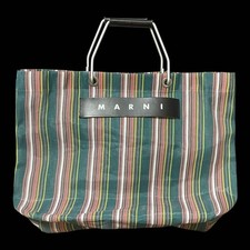 MARNI Flower Cafe Market Stripe Tote Bag Borsa per la spesa in PVC verde...