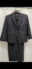 Ann Taylor Black Tweed Lined Suit MIDI Skirt Sz 12 14 3/4 Sleeves