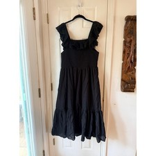 DOTTI Black Smocked Ruffle Maxi Cover Up Dress XL 100 Cotton