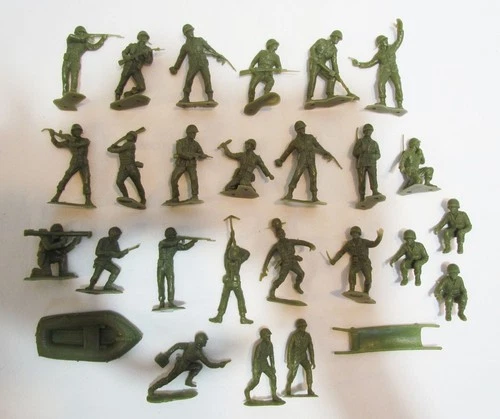 MARX LOT 25 VINTAGE 54mm G.I.'s ARMY MEN PLAYSET FIGURES OLIVE DRAB BATTLEGROUND