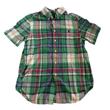 Ralph Lauren Boys Green Plaid Short Sleeve Button Down Shirt Size M 10-12
