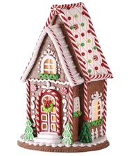 13-Inch Decorative LED Light Up Faux Gingerbread Cake A-Frame House w/Timer -...