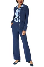 Attitudes by Renee Women's Euro Knit Jacket & Pant Set Navy
