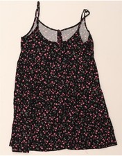 VINTAGE Womens Slip Dress UK 12 Medium Black Floral CD01