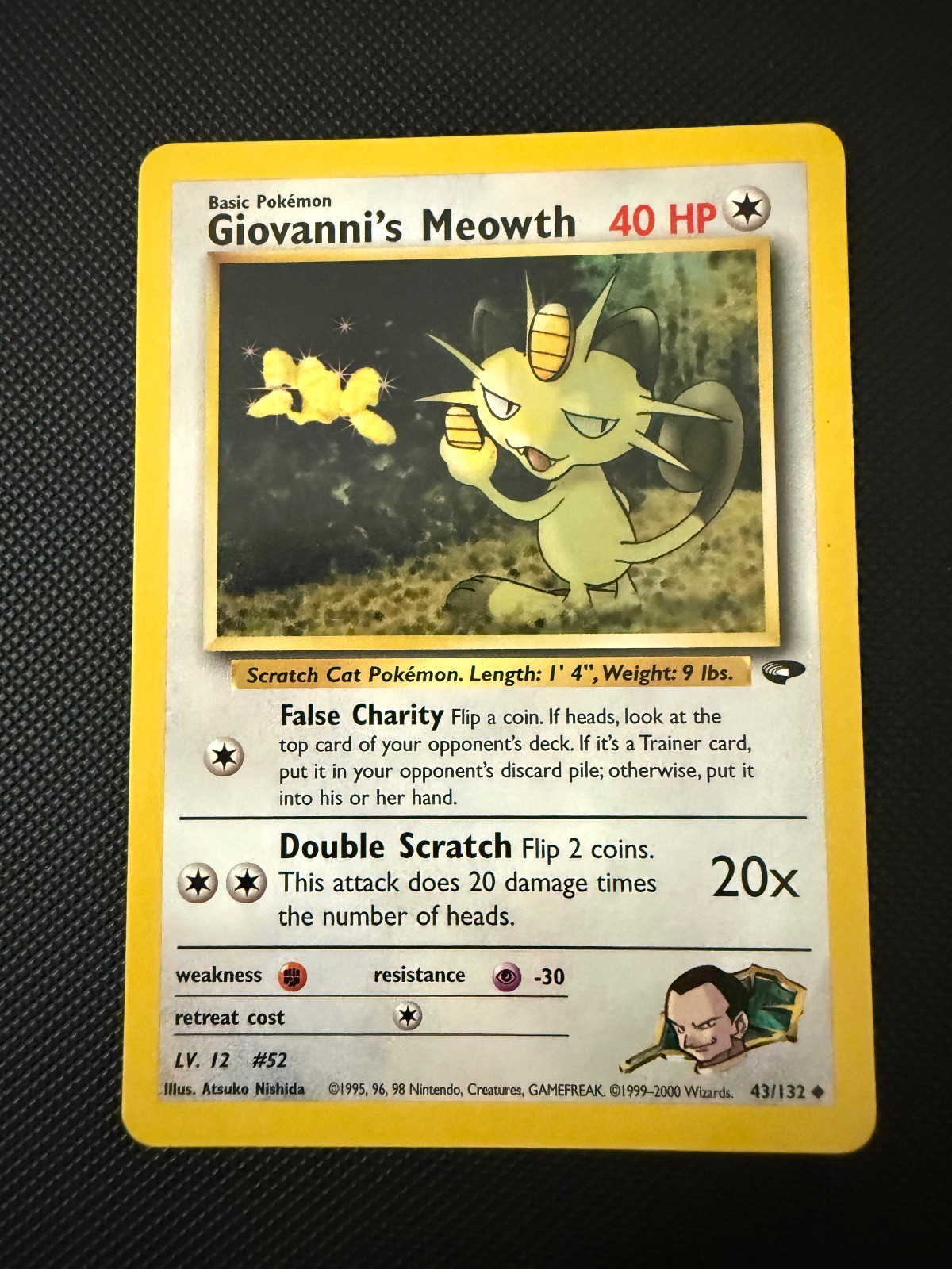 Giovanni's Meowth 43/132 Uncommon Gym Challenge Pokemon Unlimited Near Mint