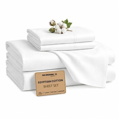 SGI bedding 100% Egyptian Cotton Sheets Queen Size   Queen, 01 - White