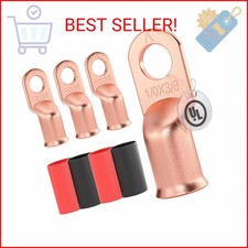 AIRIC UL Listed 1/0 AWG - 3/8" Battery Cable Lugs, Heat Shrink Ring Terminals En