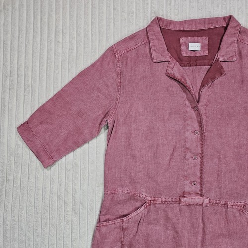 Poetry Shirt Dress Womens 6 Red Linen 3/4 Sleeve Pockets Button Up Lagenlock - Picture 3 of 12
