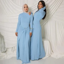 LATEST DESIGN Blue Long Sleeve Ruched Long Maxi Dress Club Evening SIZE 10 UK