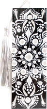 BOOKMARK MANDALA DOT PAINTING/METALLIC SILVER/WHITE ON BLACK BACKGROUND