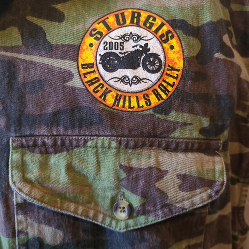 Camicia mimetica smanicata uomo vintage Sturgis 2005 biker design 2XL - Foto 3 di 10