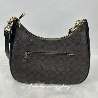 Coach Teri Hobo Bag Crossbody In Signature Canvas/Gold/Walnut