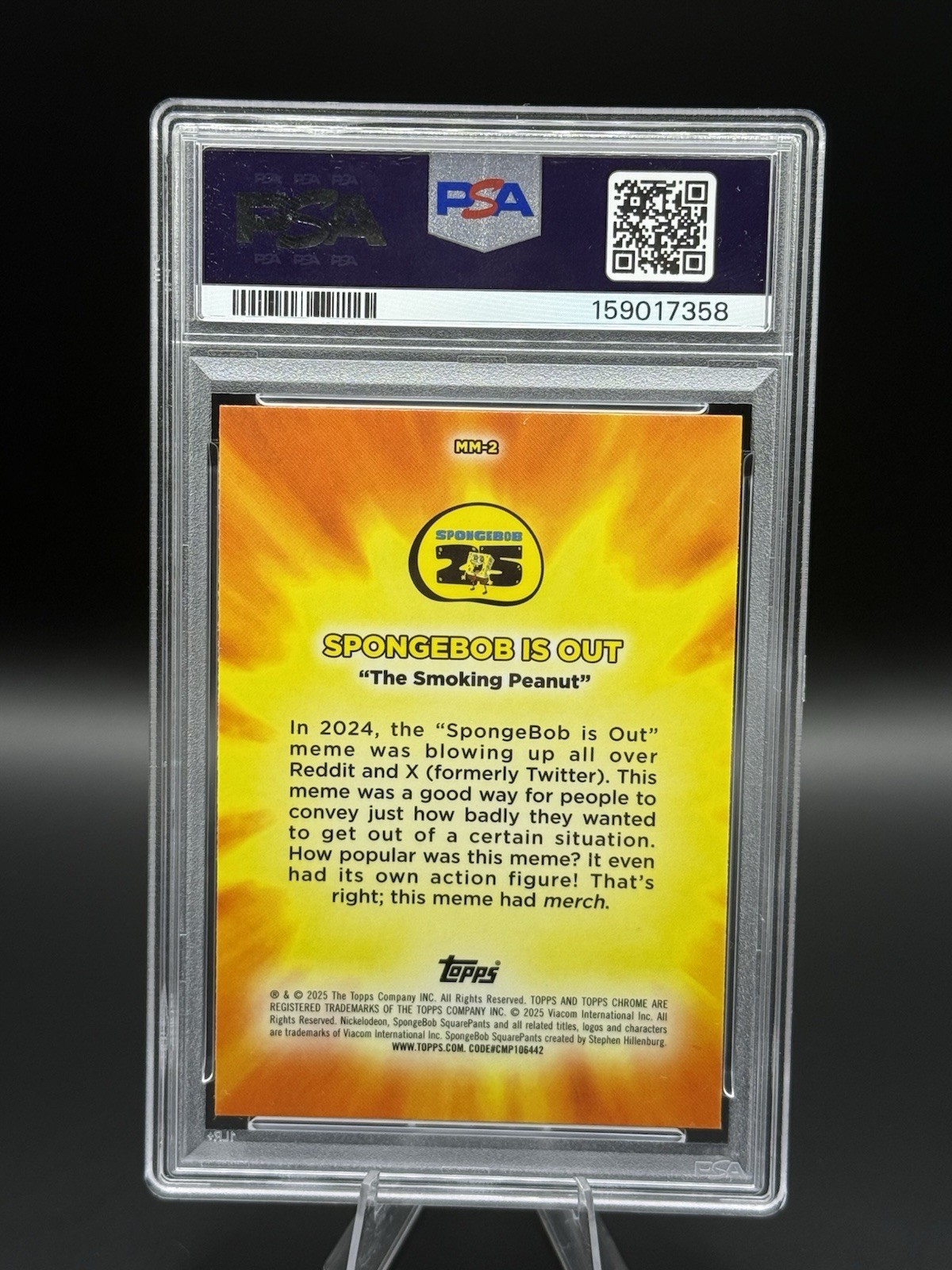 2025 Topps Chrome SpongeBob SquarePants Masterful Memes SpongeBob Is Out PSA 10 view 2