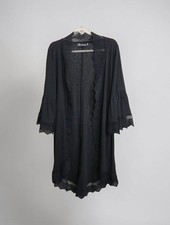 Alireverie Black Crochet Lace Trim Open Kimono Cardigan Size Med Bell Sleeve
