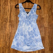 Jones New York Vintage Y2K Babydoll Dress Blue Floral Sleeveless Medium Toile