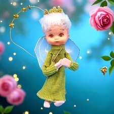 Vintage 1950s Pixie Angel Napco Japan Tulle Wings Gold Halo Green Outfit Horn