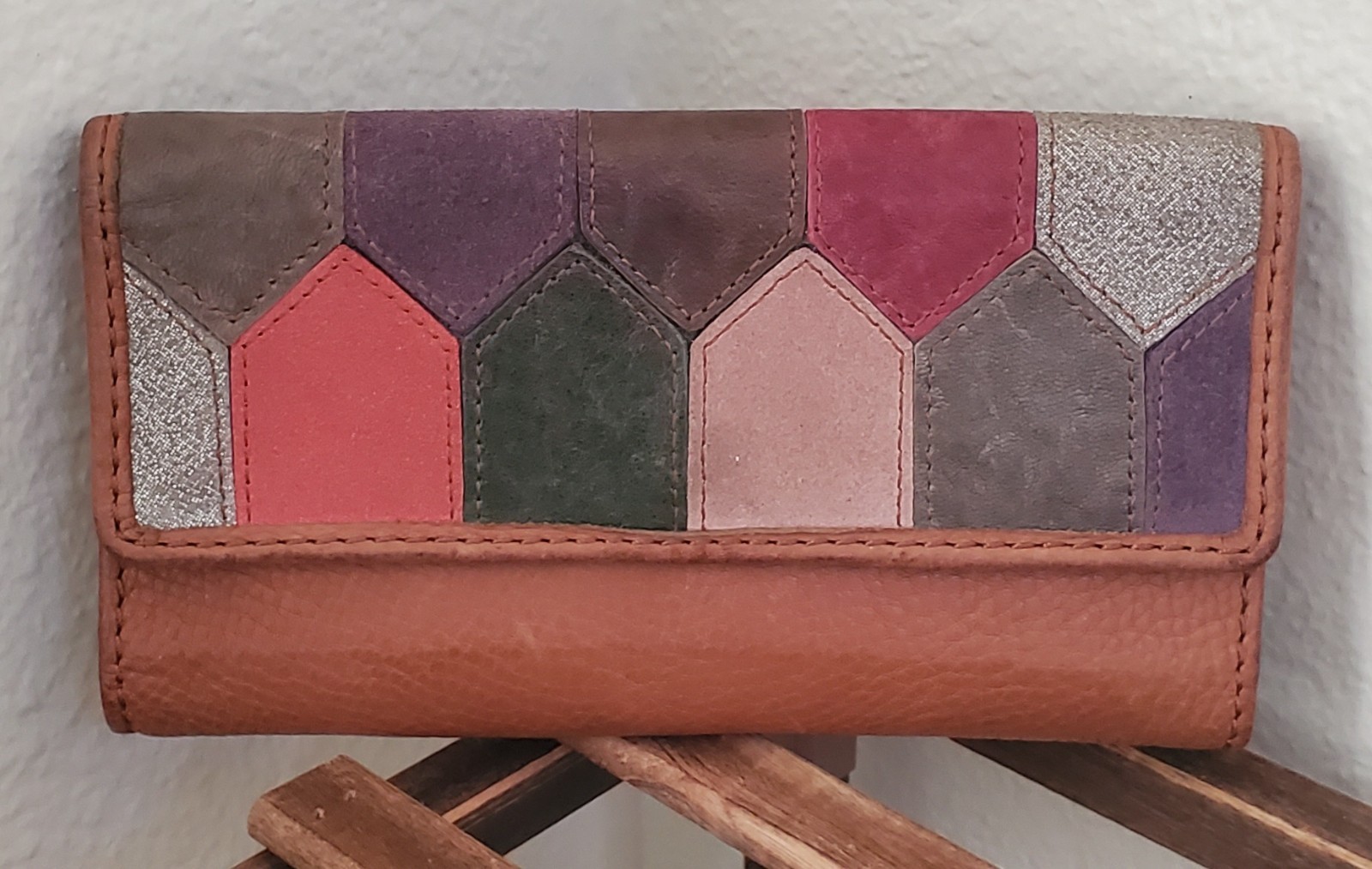 Fossil Multicolor Patchwork Leather Wallet Snap C… - image 1