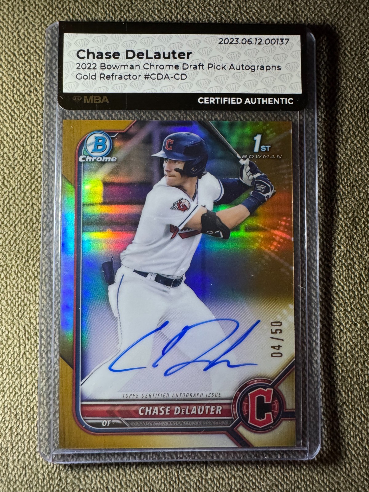 2022 Bowman Chrome Draft Chase DeLauter Gold /50 Auto #CDA-CD