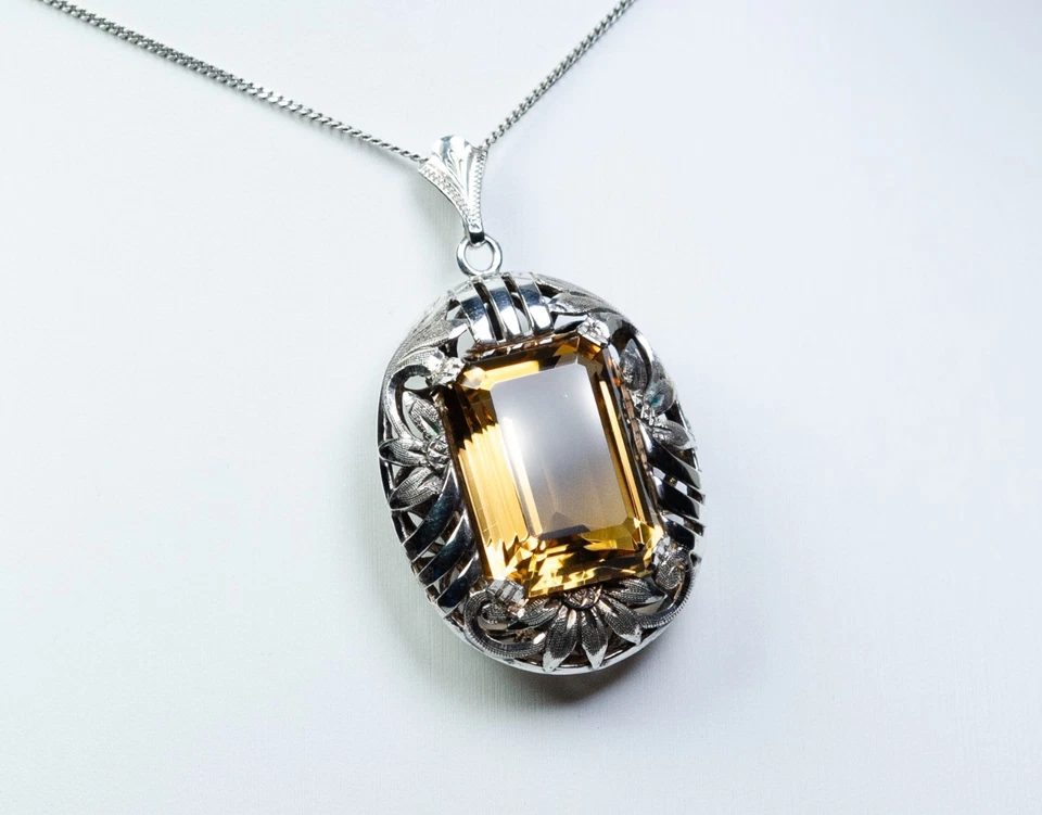 Argento - Antico Grande Stile Liberty Rimorchio - Naturale 24.50 CT Citrino - Immagine 3 di 4