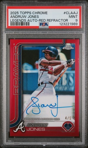 2025 Topps Chrome Legends Andruw Jones Auto Red Refractor /5 PSA9